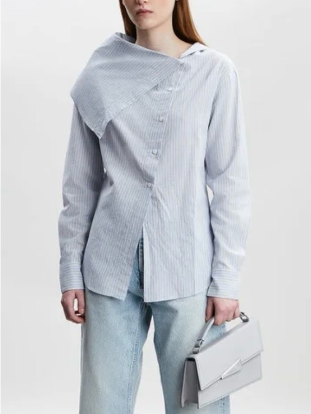 Women’s Striped Button-Front Top with Wide Collar - White and Black